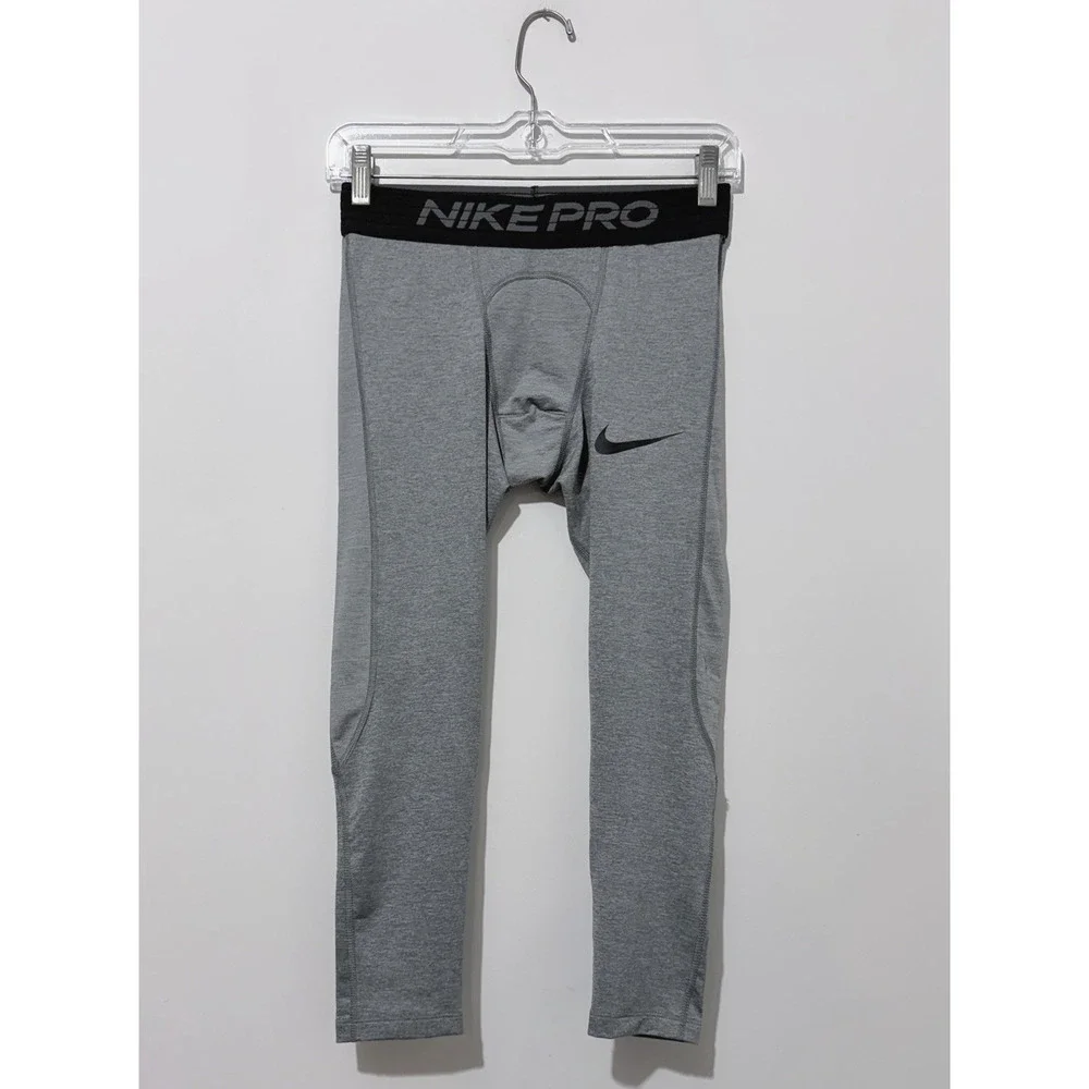 Nike Pro Dry Fit Tight Fit Mens S Heather Gray 3/4 Leggings Pull On Logo NWOT